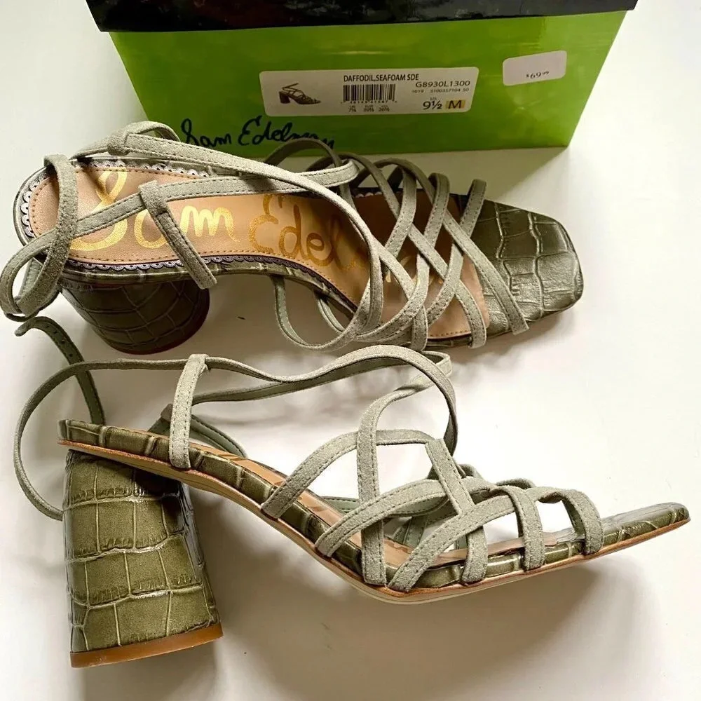 NWT Sam Edelman Daffodil Strappy Block Heel Sandal Green 9.5